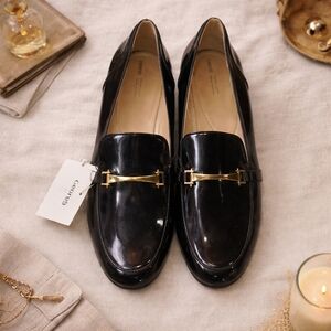 George Black Patent Loafers Gold Hardware Work Office Flats NWT